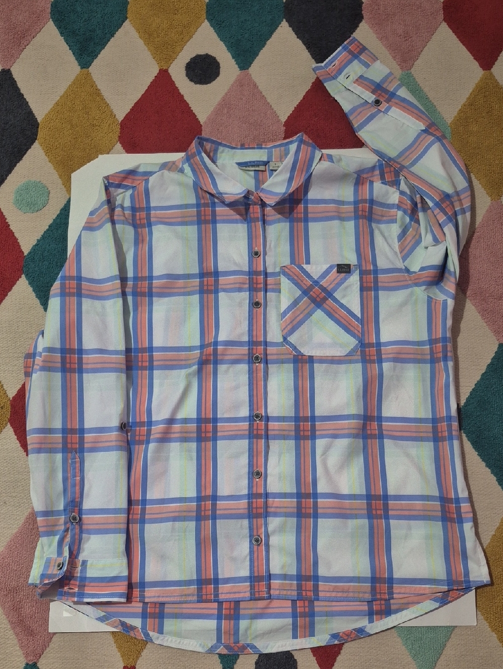 L.L.Bean Women's Long-Sleeved Plaid Button-Down Shirt.